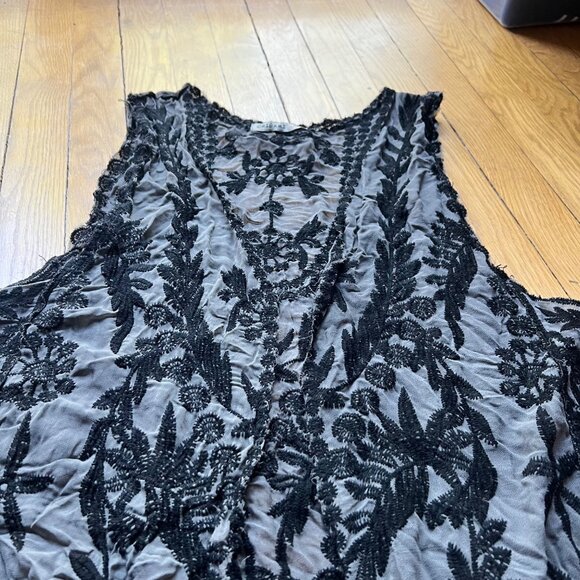 Origami by Viven Gray Black Lace Sleeveless Open Front Duster Cardigan Vest - Picture 5 of 11